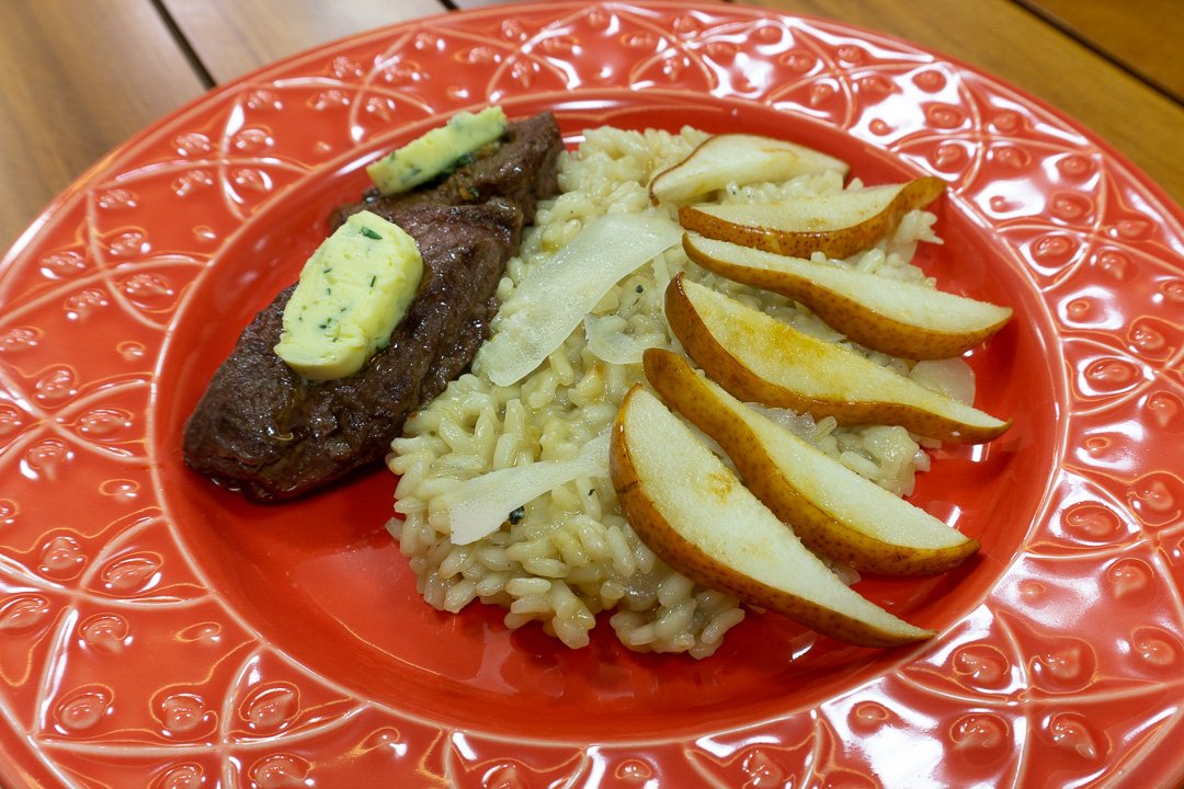 Risoto de pera com gorgonzola