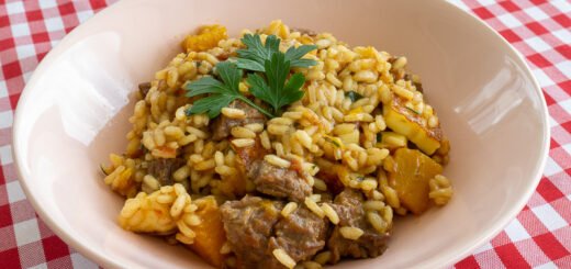 Risoto de carne abóbora e queijo coalho