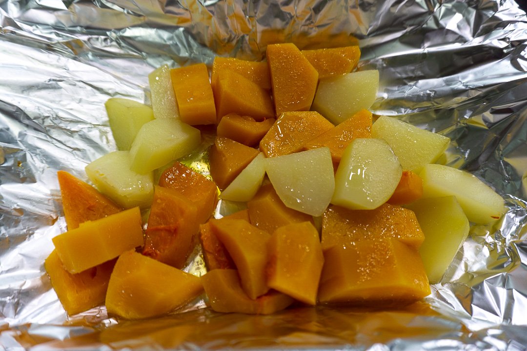Abóbora e batata cozidos